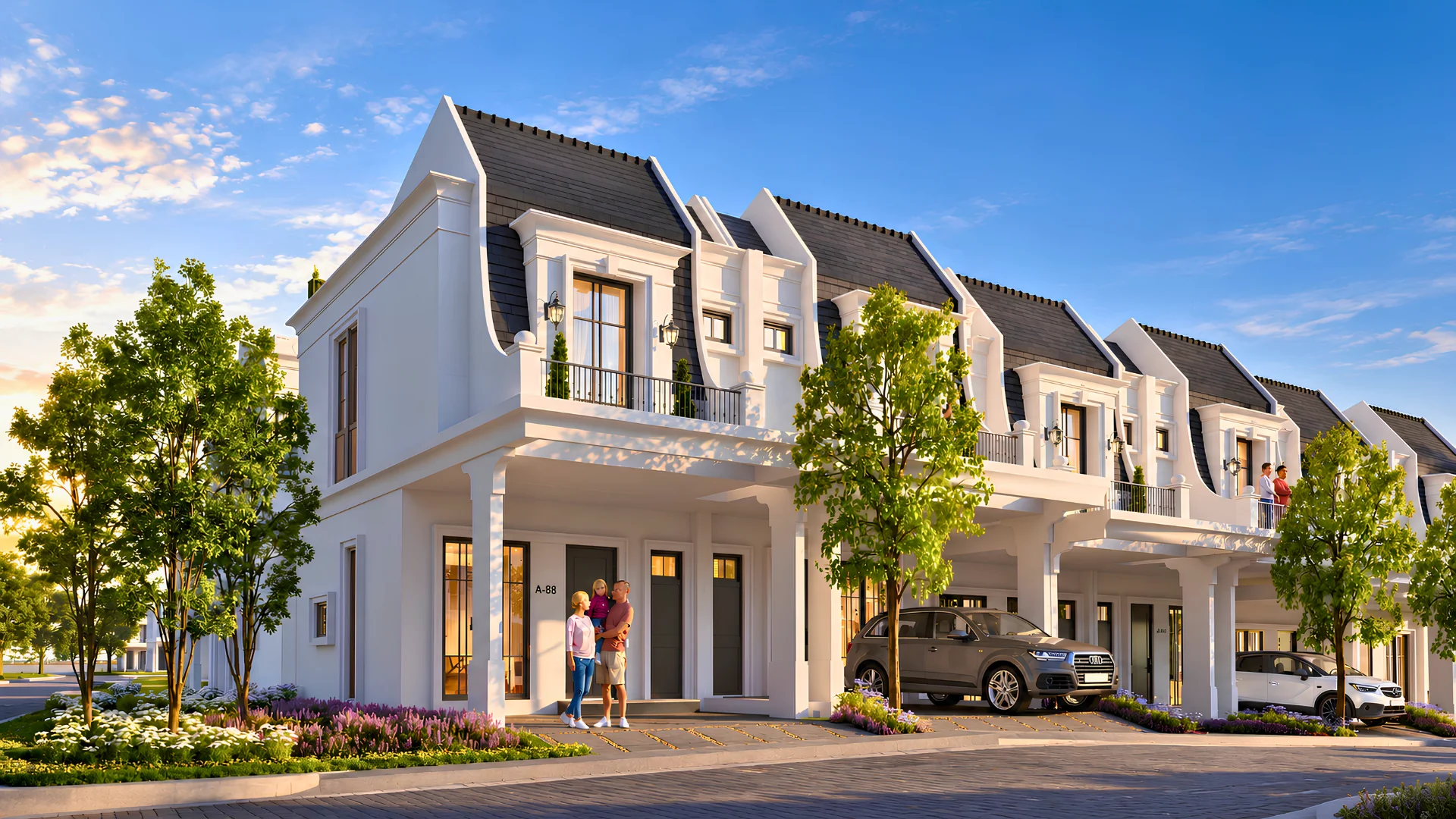 Rumah Versailles dengan carport dan taman depan